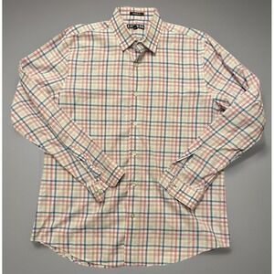 Express Long Sleeve Button Down Shirt Pink Blue Plaid Modern Fit Large JBHS
